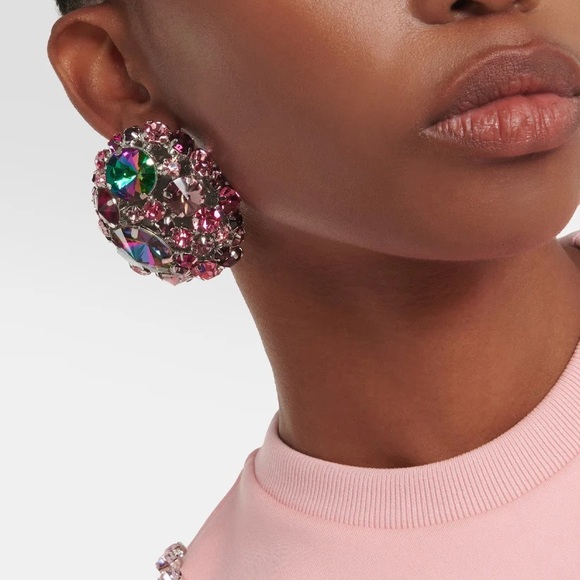 Zara Jewelry - Crystal Clip-On Earrings Large Multicolor– Pink & Gold Statement Jewelry